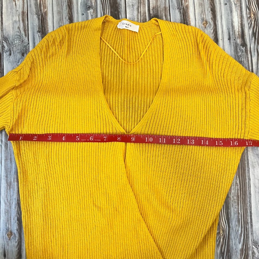 Nordstrom Elodie Mustard Yellow Ribbed Faux Wrap Sweater Small - Picture 8 of 10